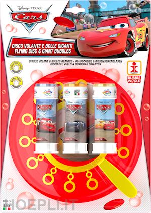  - dulcop bolle di sapone - disco volante bolle giganti - cars - piatto + soffiatore multiplo + 3 flaconi 60 ml