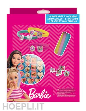 - barbie: joy toy - 3 braccialetti di plastica con 18 ciondoli