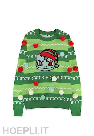  - pokemon: bulbasaur patched christmas - multicolor (maglione unisex tg. 2xl)