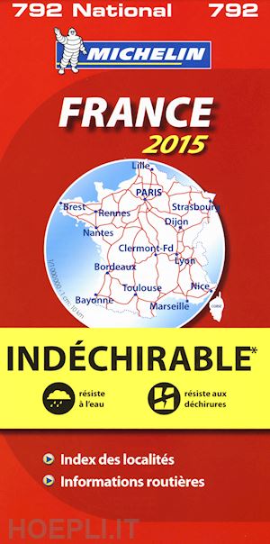 aa.vv. - francia carta stradale michelin 2015 n.792 impermeabile antistrappo