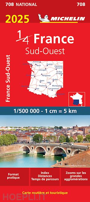 aa.vv. - france sud-ouest carta stradale michelin 2025 n.708 scala 1:500.000