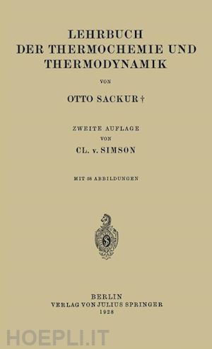 sackur otto; simson cl. v. - lehrbuch der thermochemie und thermodynamik