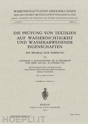 klingelhöfer a.; mendrzyk h.; sommer h. - die prüfung von textilien auf wasserdichtigkeit und wasserabweisende eigenschaften