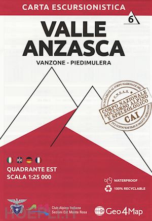 aa.vv. - carta escursionistica valle anzasca. scala 1:25.000. ediz italiana, inglese, ted