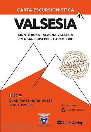 aa.vv. - carta escursionistica valsesia. scala 1:25.000. ediz. italiana, inglese e tedesc