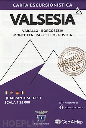 aa.vv. - carta escursionistica valsesia. scala 1:25.000. ediz. italiana, inglese, tedesca