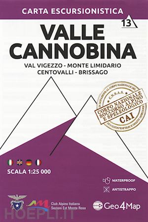 aa.vv. - carta escursionistica valle cannobina. scala 1:25.000. ediz. italiana, inglese,