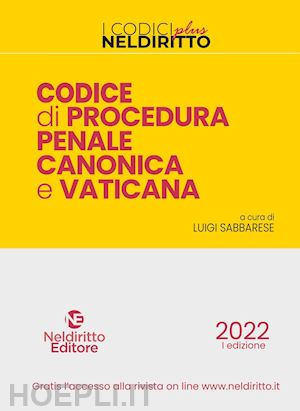sabbarese l. (curatore) - codice di procedura penale canonica e vaticana